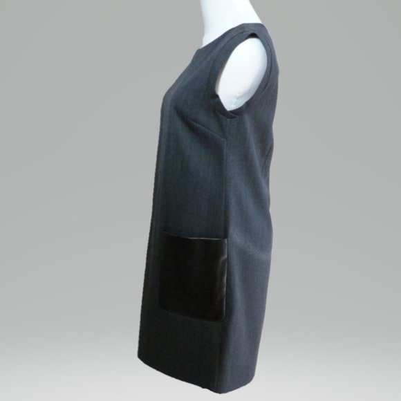 J Crew 2P Gray Shift Dress w/ Faux Leather Pockets - Picture 3 of 4